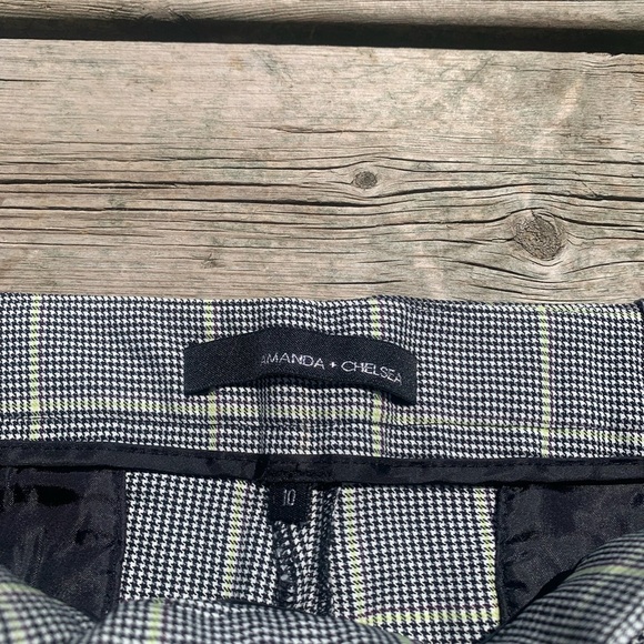 Amanda & Chelsea Plaid Slim Fit Trousers - Black/White/Lime Green Accent Size 10 - Picture 3 of 7